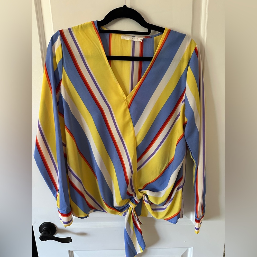 Lush Multicolor Striped V-Neck Blouse